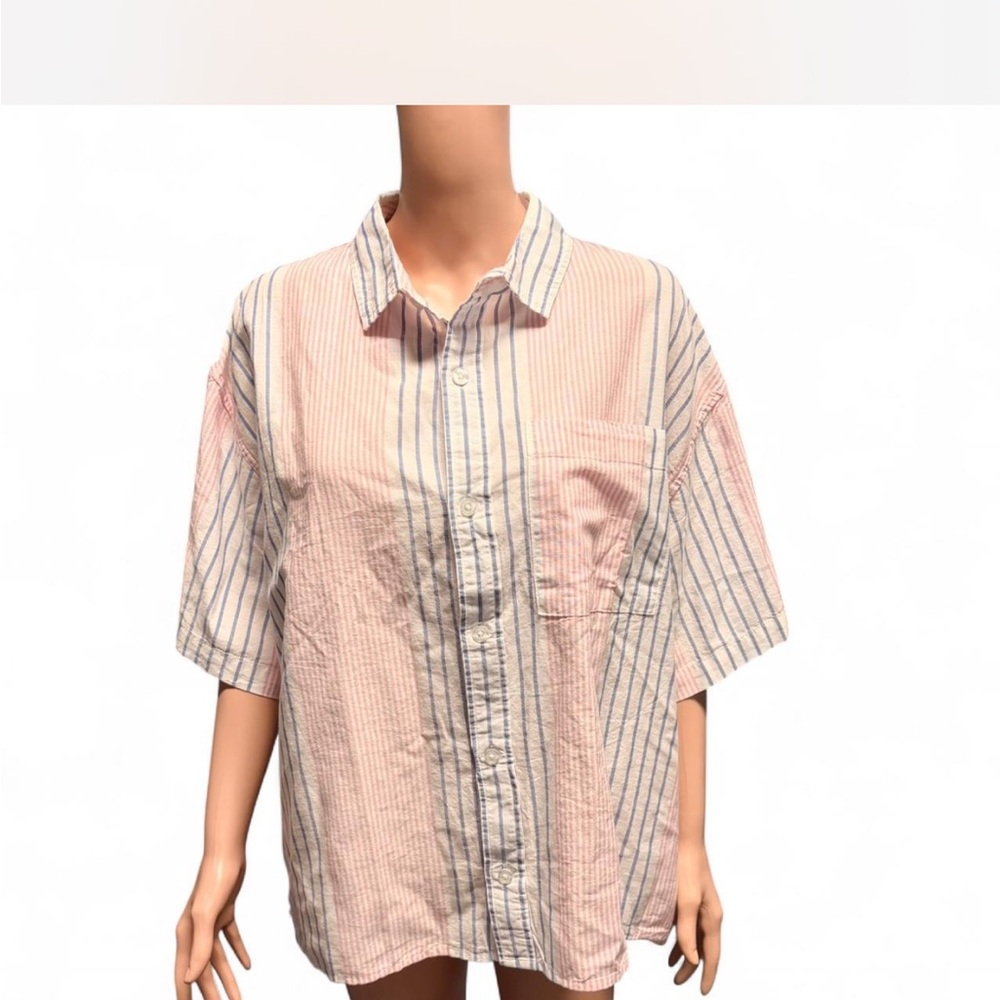 NWT VALOR Men Striped Pink and Blue Button-Up Shirt Sz L NWT
